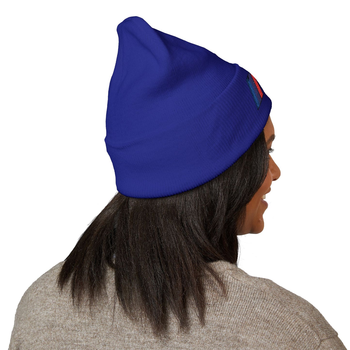 DMV Bimmers Classic Cuffed Beanie - Embroidered White Knit Hat for Car Enthusiasts
