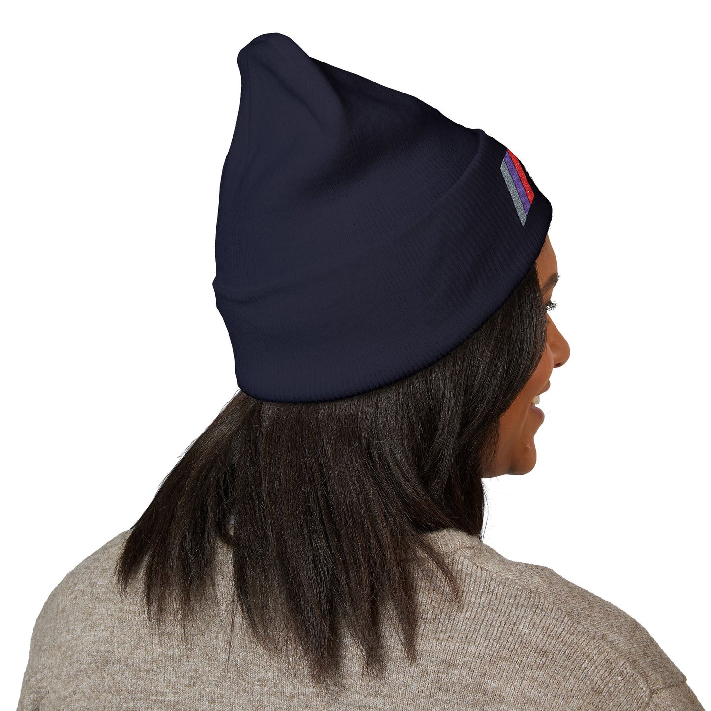 DMV Bimmers Classic Cuffed Beanie - Embroidered White Knit Hat for Car Enthusiasts