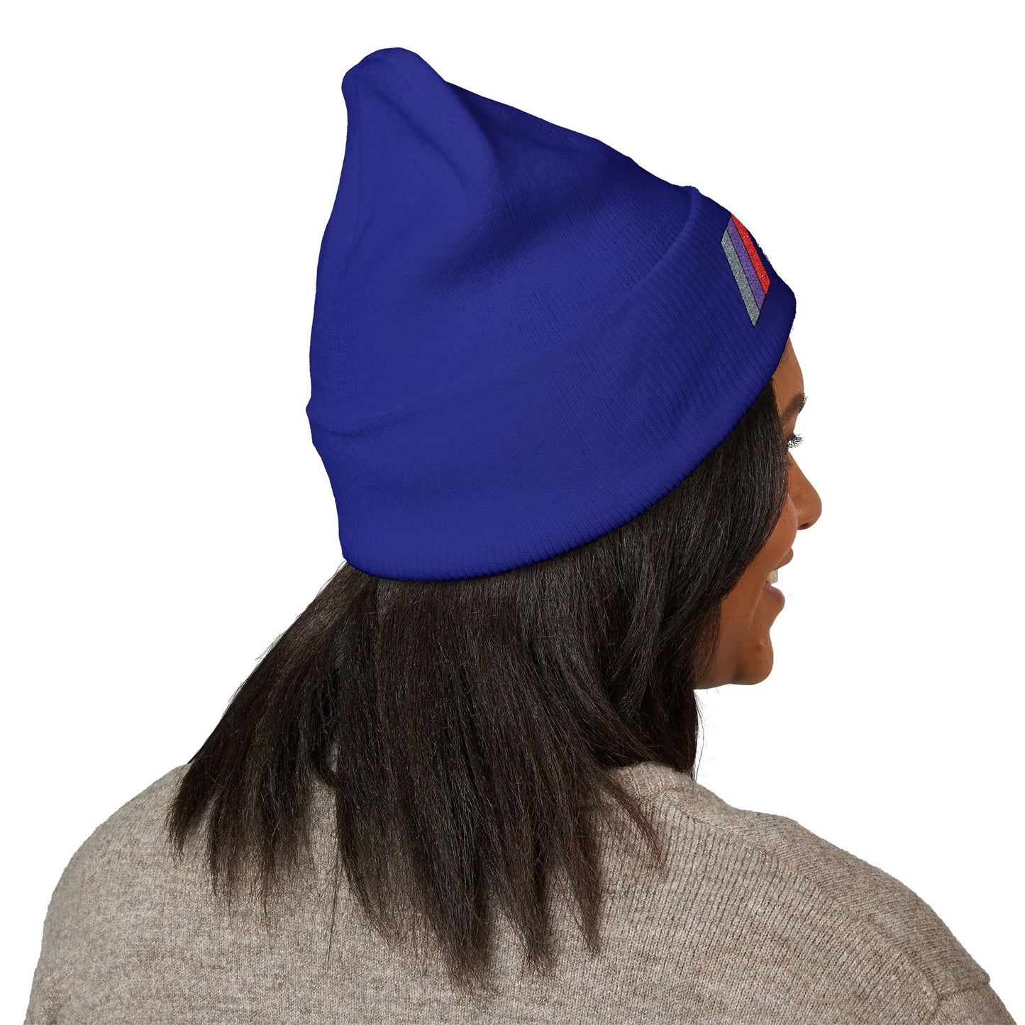 DMV Bimmers Classic Cuffed Beanie - Embroidered White Knit Hat for Car Enthusiasts