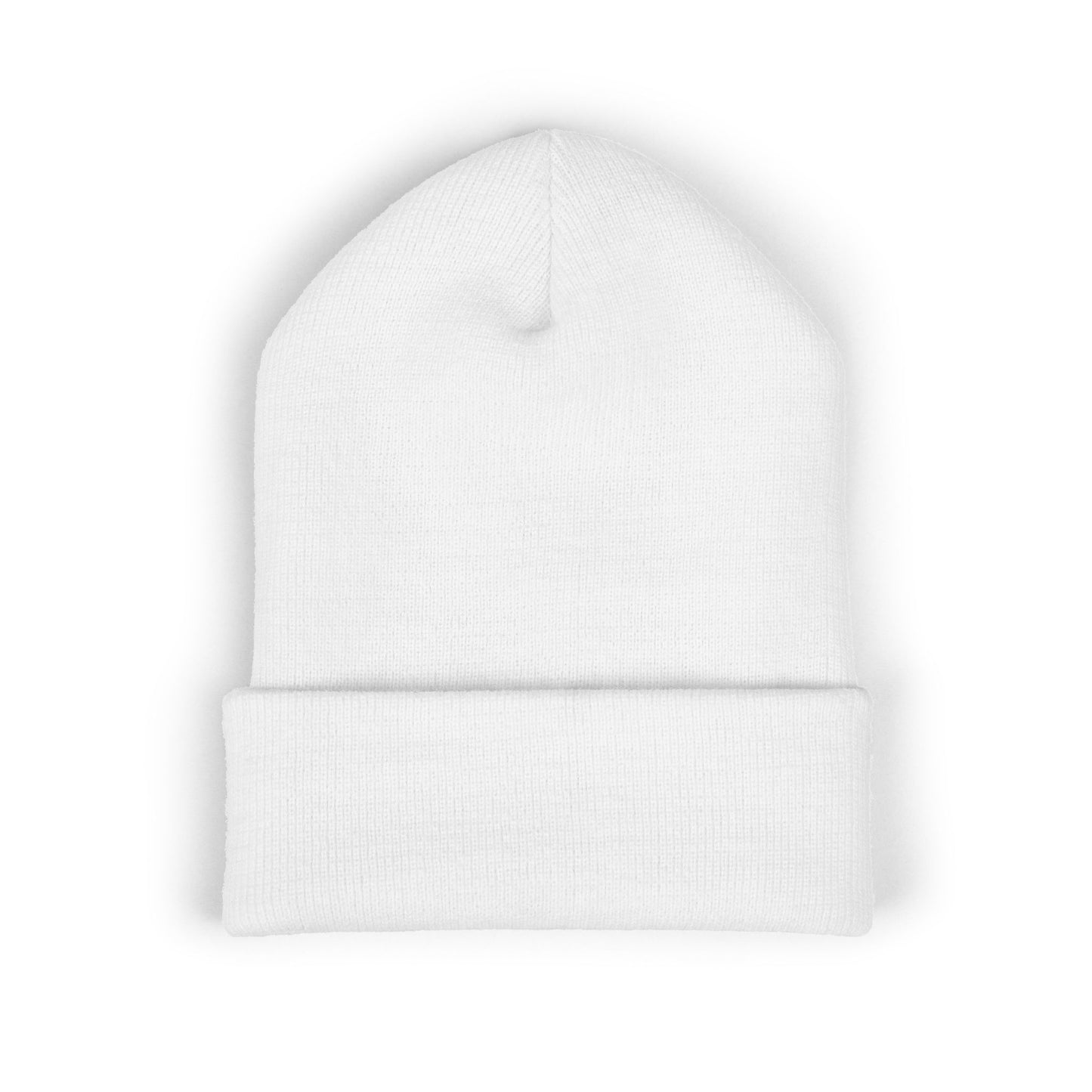 DMV Bimmers Classic Cuffed Beanie - Embroidered White Knit Hat for Car Enthusiasts