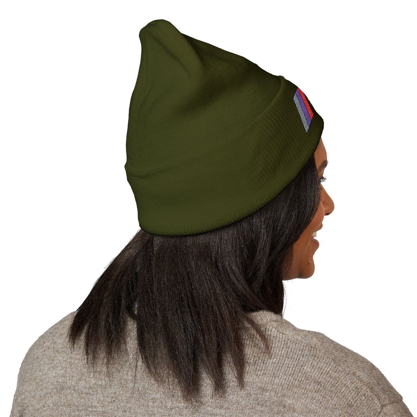 DMV Bimmers Classic Cuffed Beanie - Embroidered White Knit Hat for Car Enthusiasts