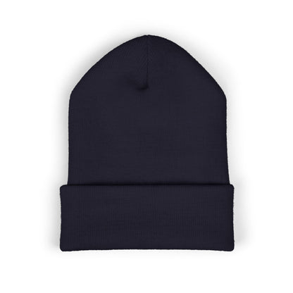 DMV Bimmers Classic Cuffed Beanie - Embroidered White Knit Hat for Car Enthusiasts