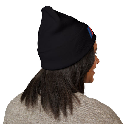 DMV Bimmers Classic Cuffed Beanie - Embroidered White Knit Hat for Car Enthusiasts