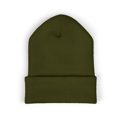 DMV Bimmers Classic Cuffed Beanie - Embroidered White Knit Hat for Car Enthusiasts