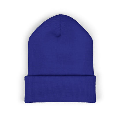 DMV Bimmers Classic Cuffed Beanie - Embroidered White Knit Hat for Car Enthusiasts