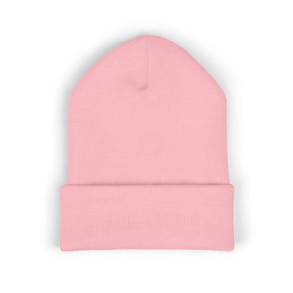 DMV Bimmers Classic Cuffed Beanie - Embroidered White Knit Hat for Car Enthusiasts