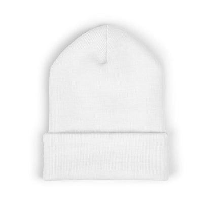 DMV Bimmers Classic Cuffed Beanie - Embroidered White Knit Hat for Car Enthusiasts